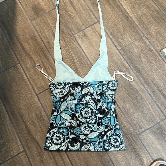 Ann Taylor XS halter top. Brown, teal & light blue. Breast is lined. String tie - Picture 3 of 5